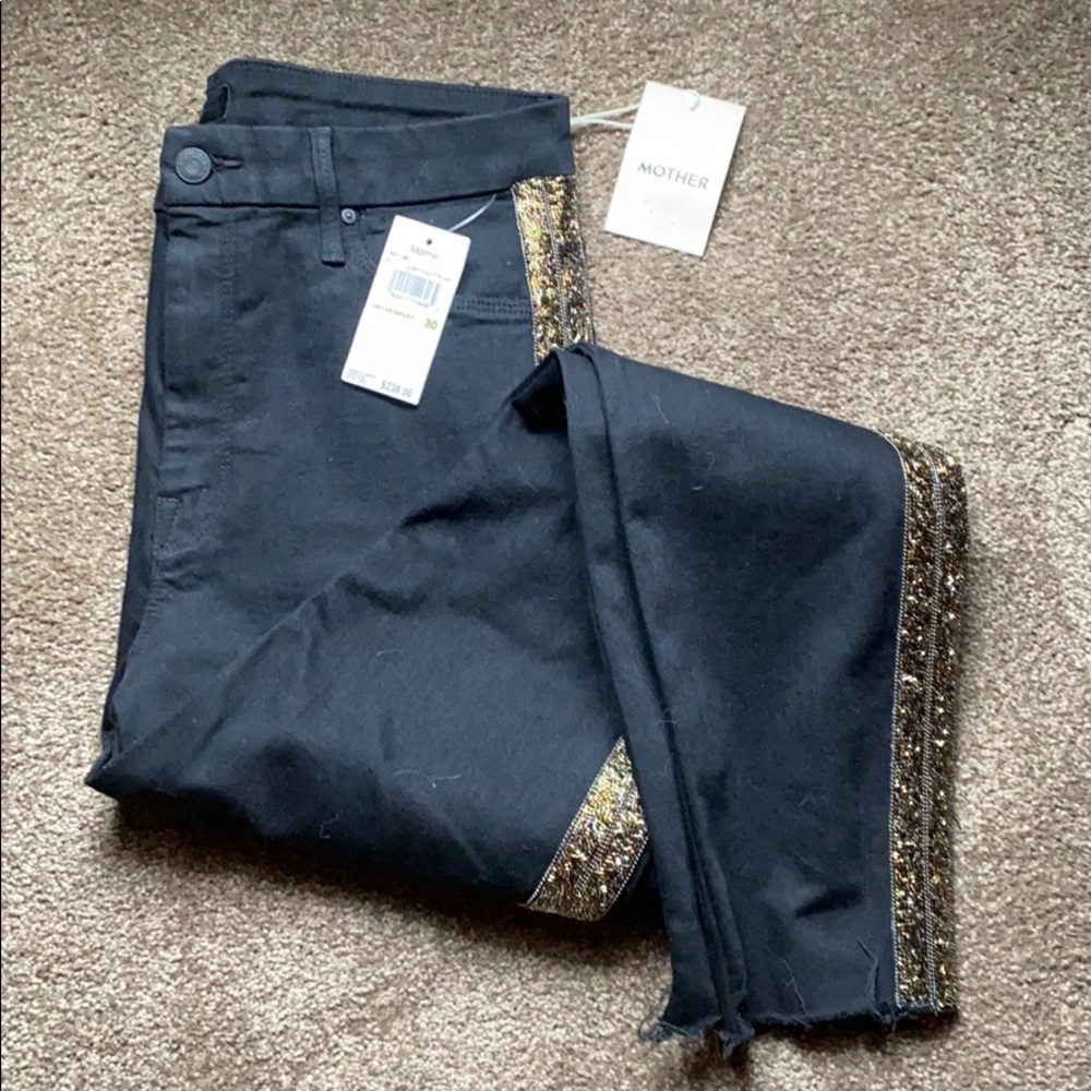 Mother black embellished trim jeans NWT